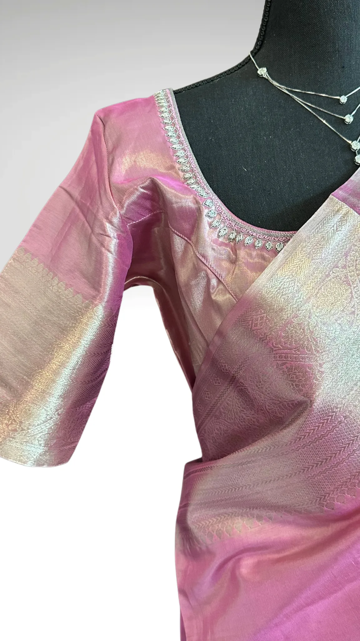 Pure Silver zari Tissue Kanchi Pattu saree with stitched blouse online shopping usa pastel silver zari kanjivaram