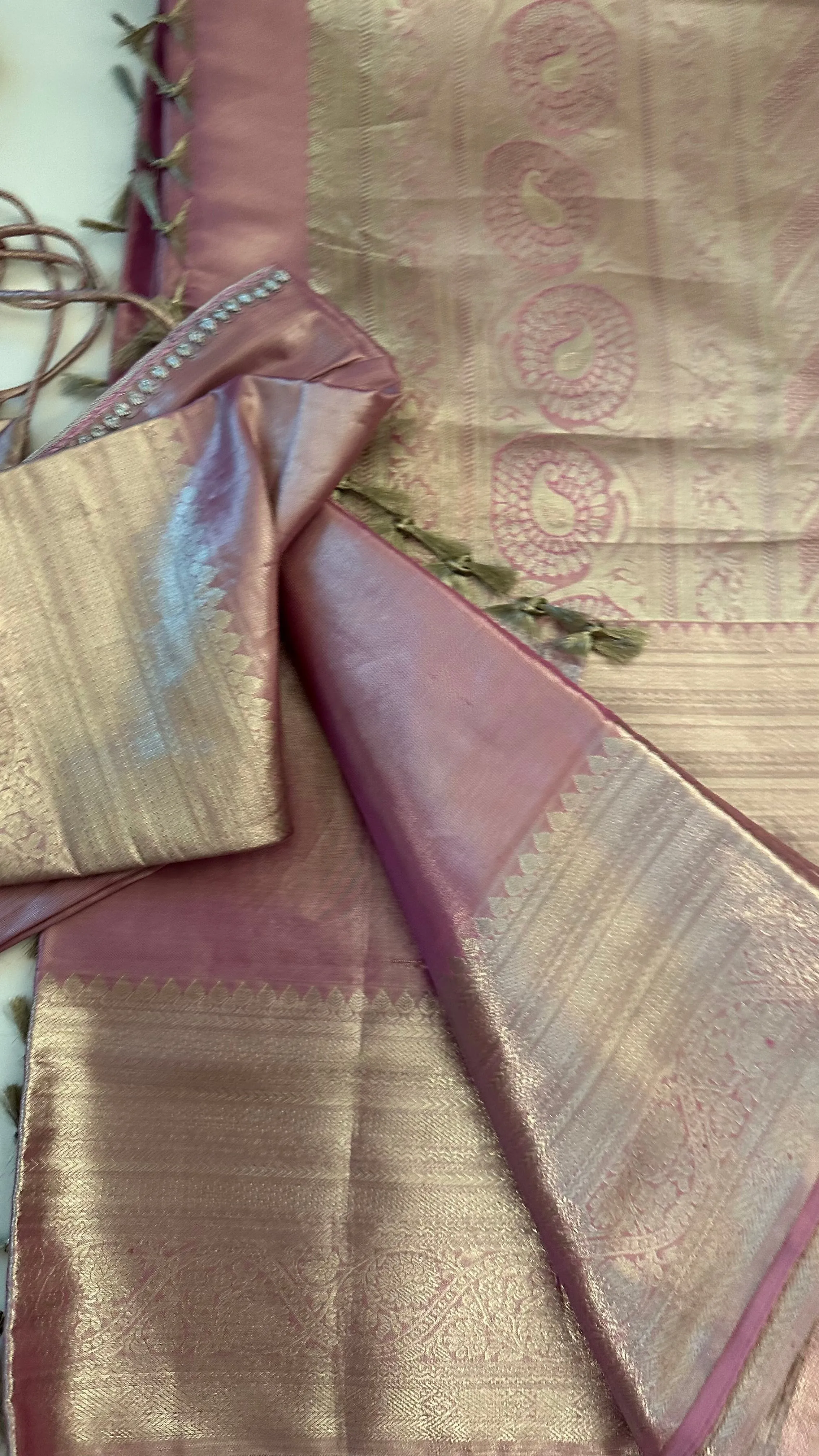 Pure Silver zari Tissue Kanchi Pattu saree with stitched blouse online shopping usa pastel silver zari kanjivaram