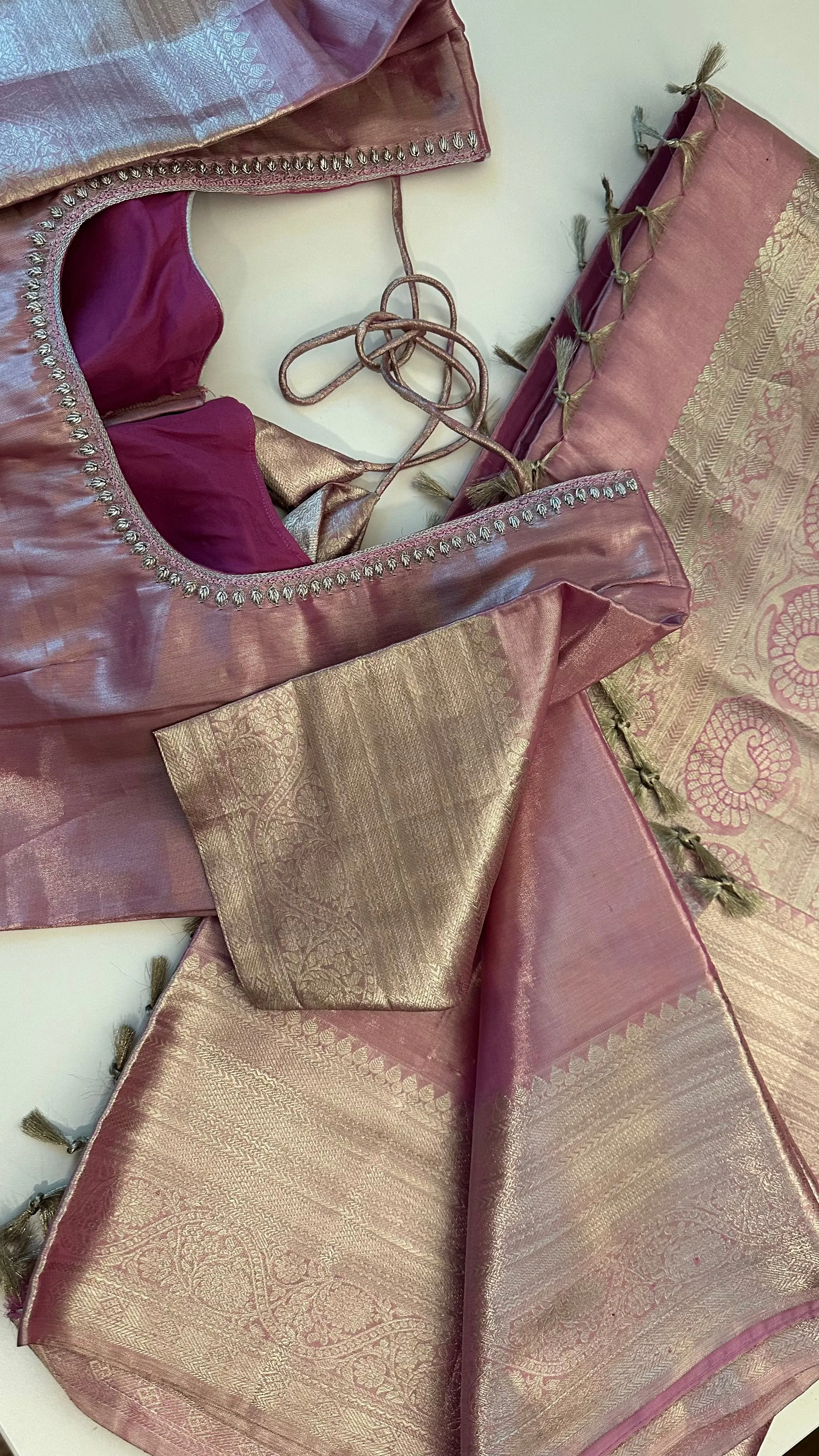 Pure Silver zari Tissue Kanchi Pattu saree with stitched blouse online shopping usa pastel silver zari kanjivaram