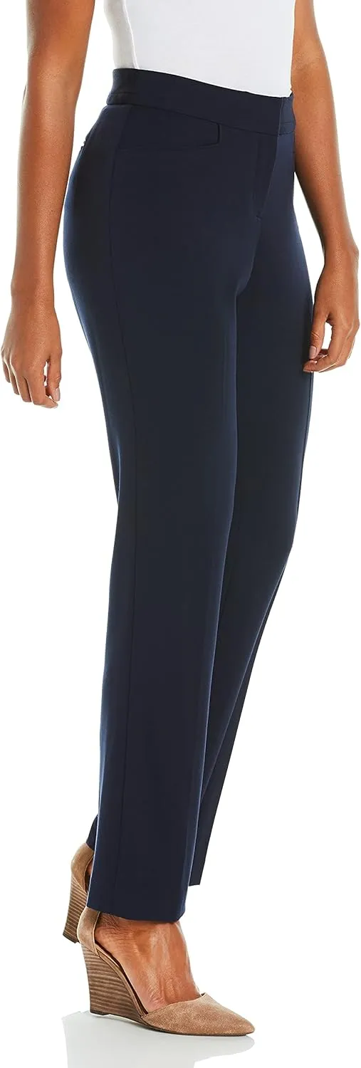 Rafaella Women's Curvy Gabardine Slim Leg Stretch Dress Pant, 30 Inch Inseam, Pull-on, with Pockets (Petite Size 4-14)