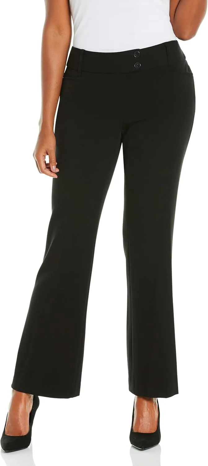 Rafaella Women's Petite Curvy Fit Gabardine Bootcut Dress Pants with Pockets, Soft Stretch Work Slacks, 27" & 30" Inseams