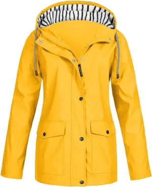 Rain Jacket Women Waterproof Windbreaker Rain Jacket Lightweight Striped Climbing Outdoor Hooded Coats Spring 2025