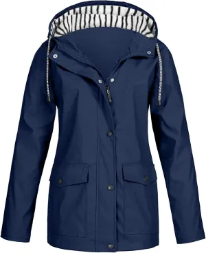 Rain Jacket Women Waterproof Windbreaker Rain Jacket Lightweight Striped Climbing Outdoor Hooded Coats Spring 2025