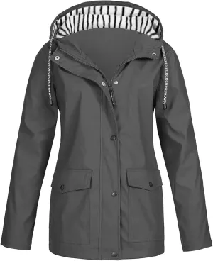 Rain Jacket Women Waterproof Windbreaker Rain Jacket Lightweight Striped Climbing Outdoor Hooded Coats Spring 2025