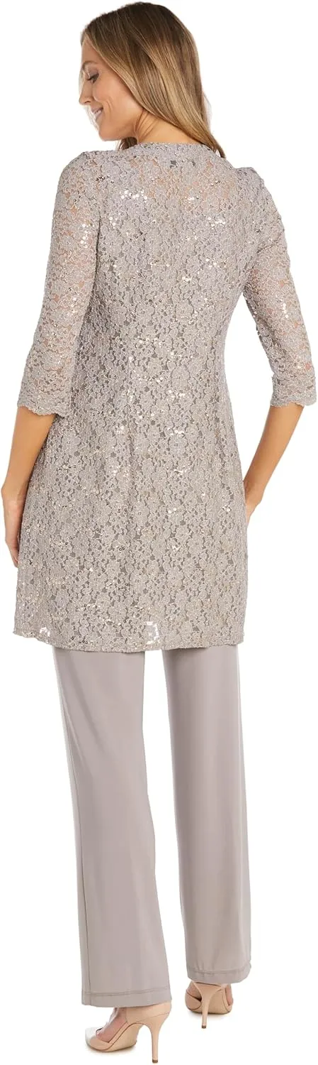 R&M Richards Women's Pearl Glow Lace Pant Set