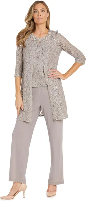 R&M Richards Women's Pearl Glow Lace Pant Set