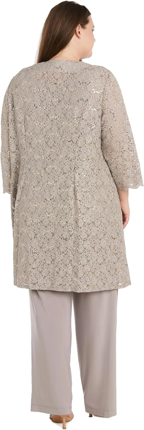 R&M Richards Women's Pearl Glow Lace Pant Set