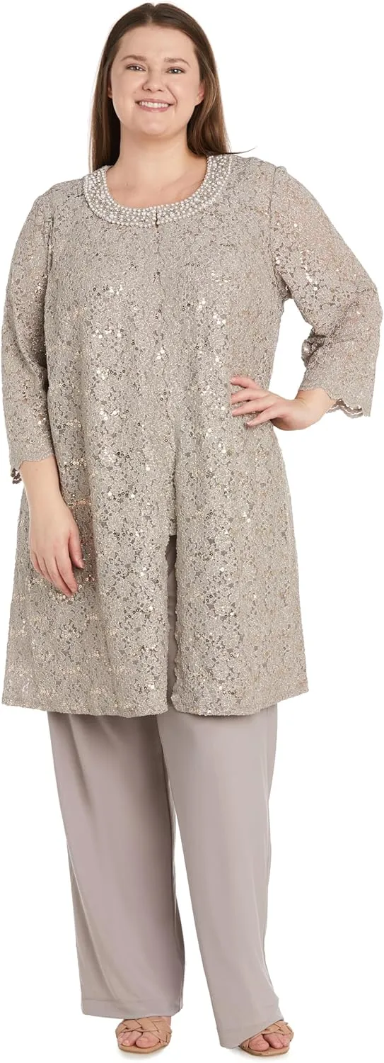 R&M Richards Women's Pearl Glow Lace Pant Set