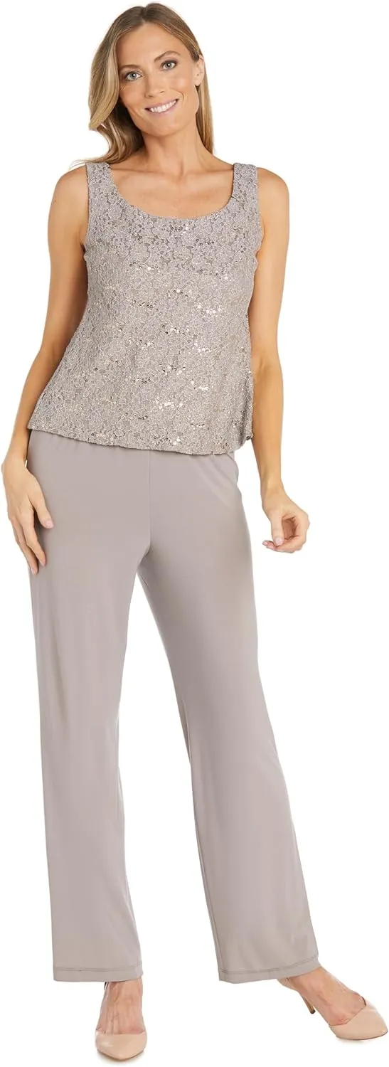 R&M Richards Women's Pearl Glow Lace Pant Set