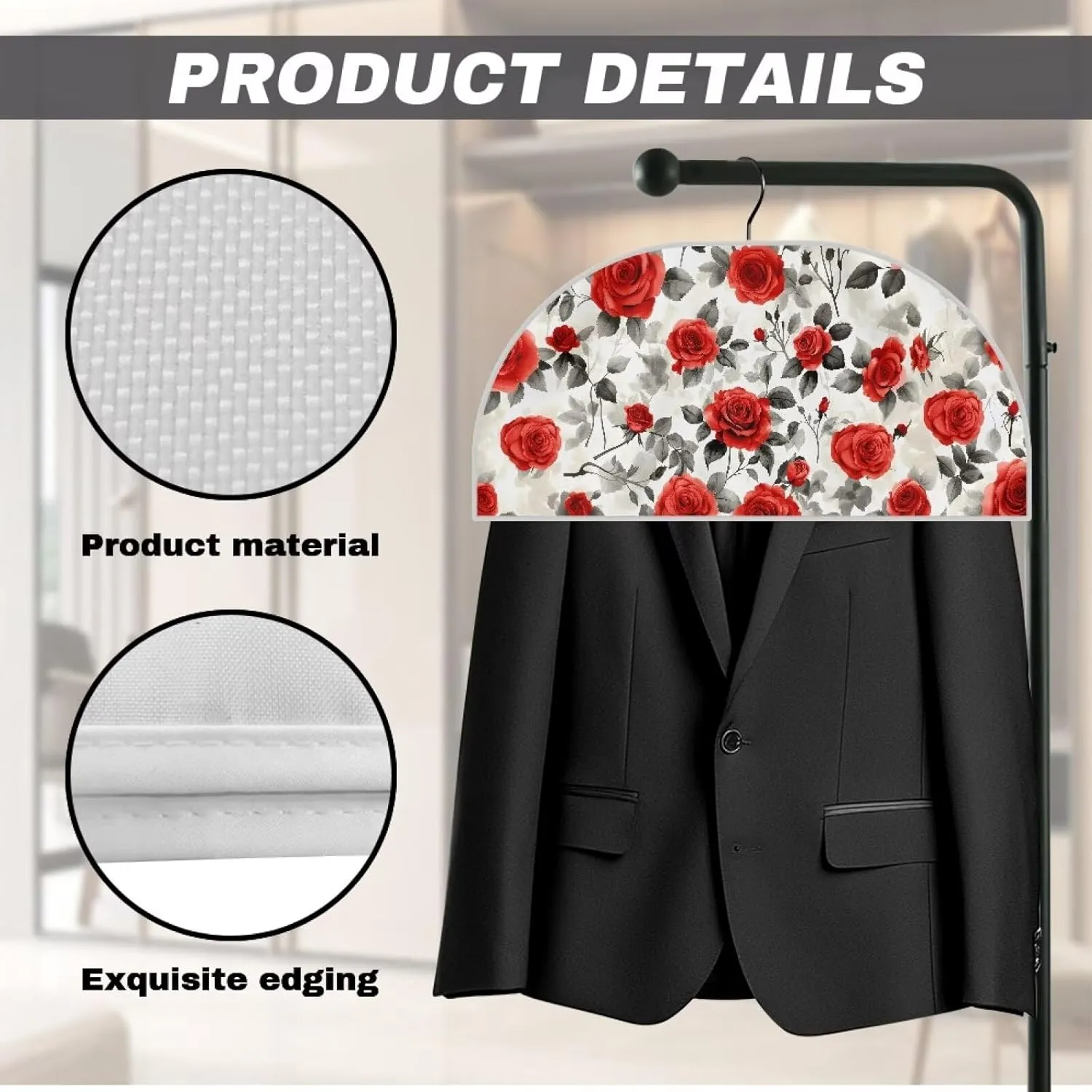 Red Rose Garment Bags for Travel for Women 24x12x2 in Floral Cute Print Travel Garment Bags for Hanging Clothes Hotel Home