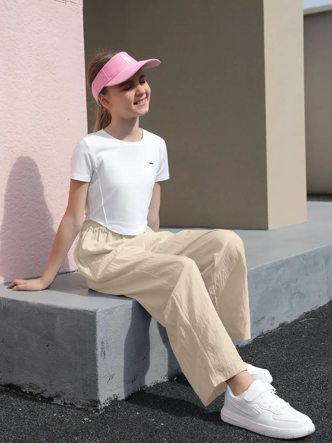 SANGTREE Girls & Woman Wide Leg Pants Lightweight Casual Elastic High Waist Straight Leg Loose Trousers,4 Years - Woman 2XL