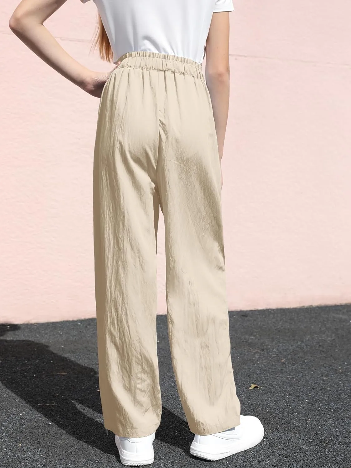 SANGTREE Girls & Woman Wide Leg Pants Lightweight Casual Elastic High Waist Straight Leg Loose Trousers,4 Years - Woman 2XL
