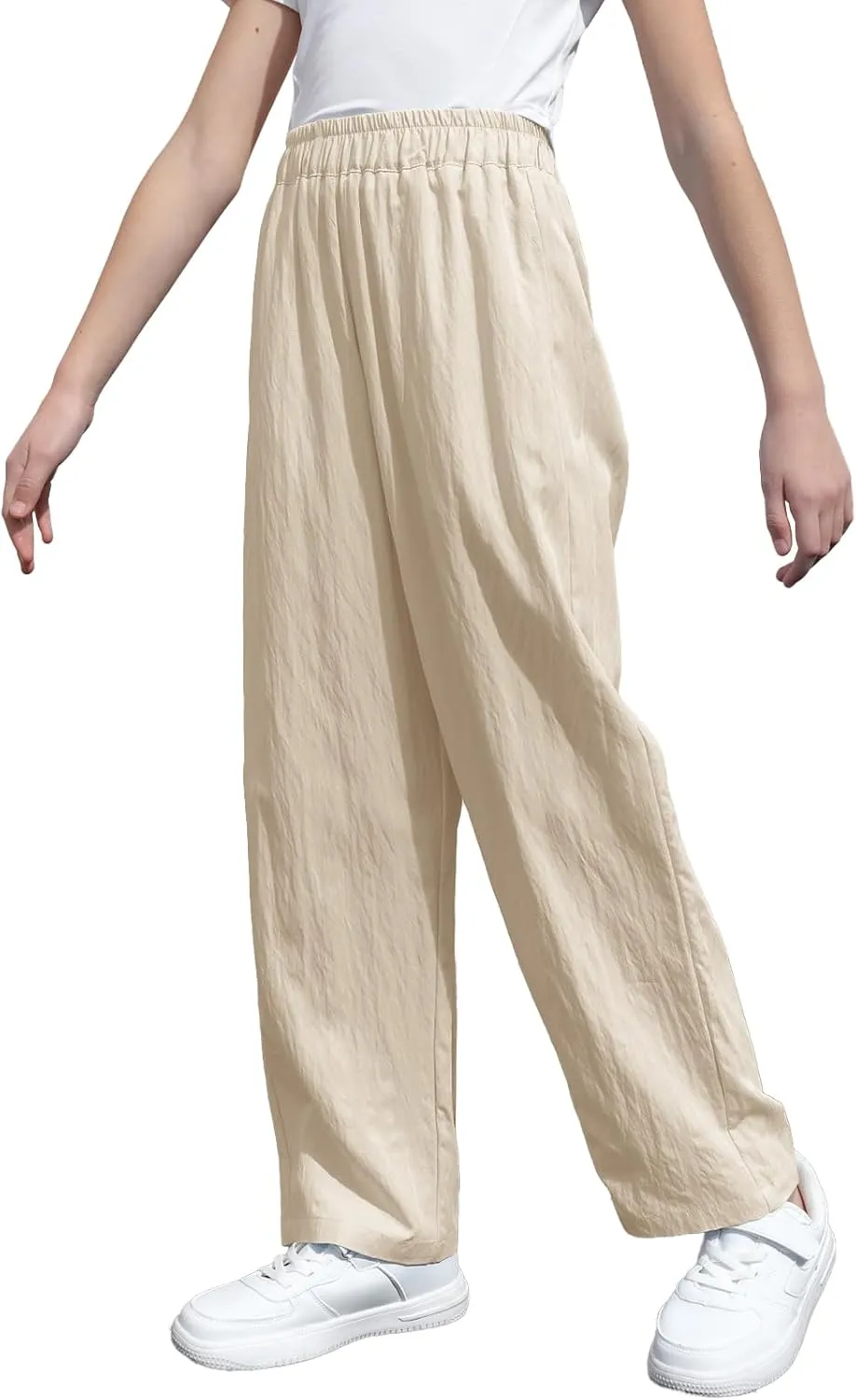 SANGTREE Girls & Woman Wide Leg Pants Lightweight Casual Elastic High Waist Straight Leg Loose Trousers,4 Years - Woman 2XL