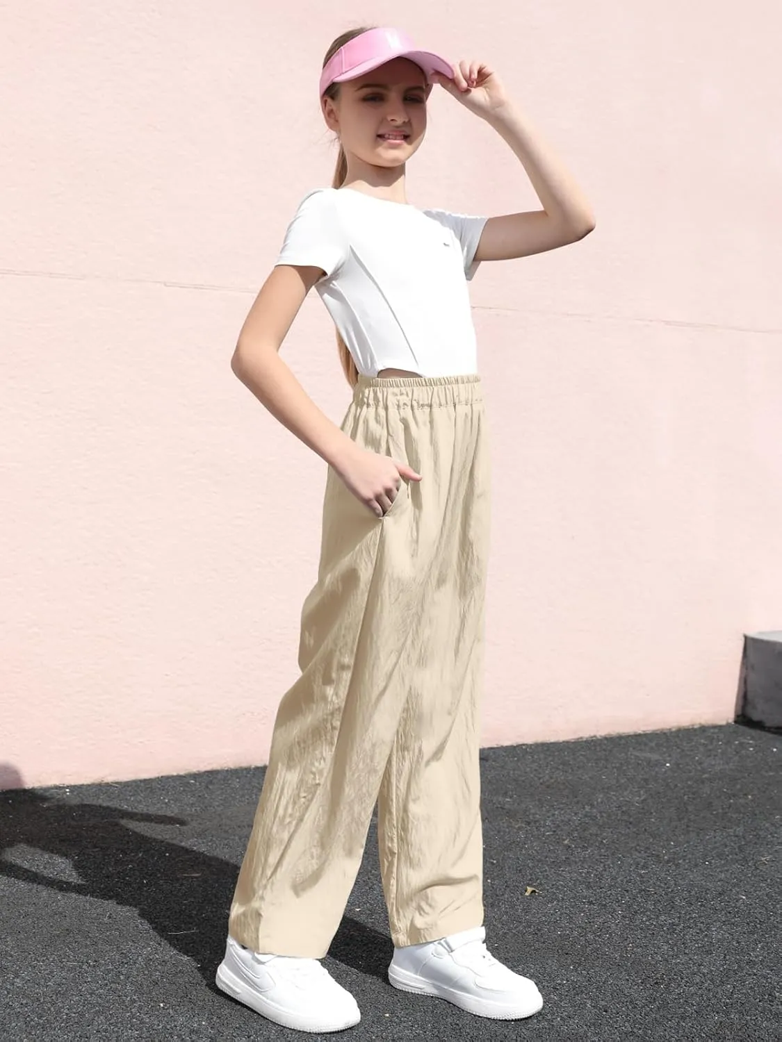 SANGTREE Girls & Woman Wide Leg Pants Lightweight Casual Elastic High Waist Straight Leg Loose Trousers,4 Years - Woman 2XL