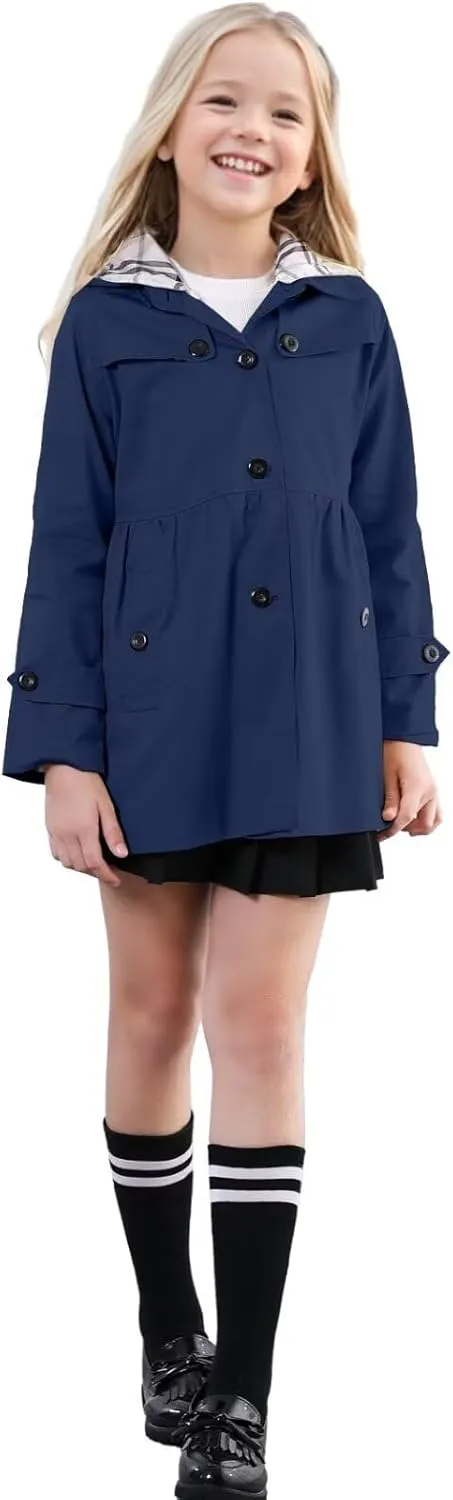 SANGTREE Girl's Waterproof Trench Coat Hooded Lightweight Rain Jackets