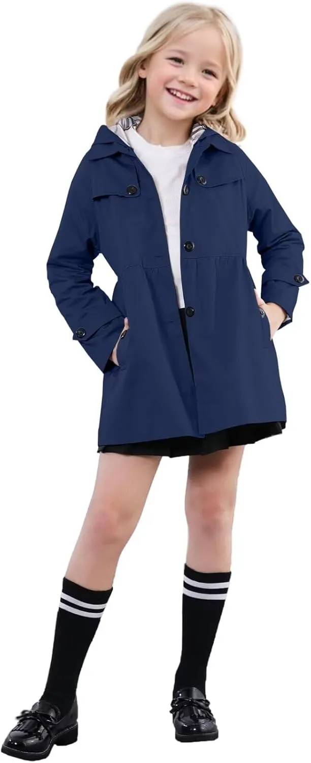 SANGTREE Girl's Waterproof Trench Coat Hooded Lightweight Rain Jackets