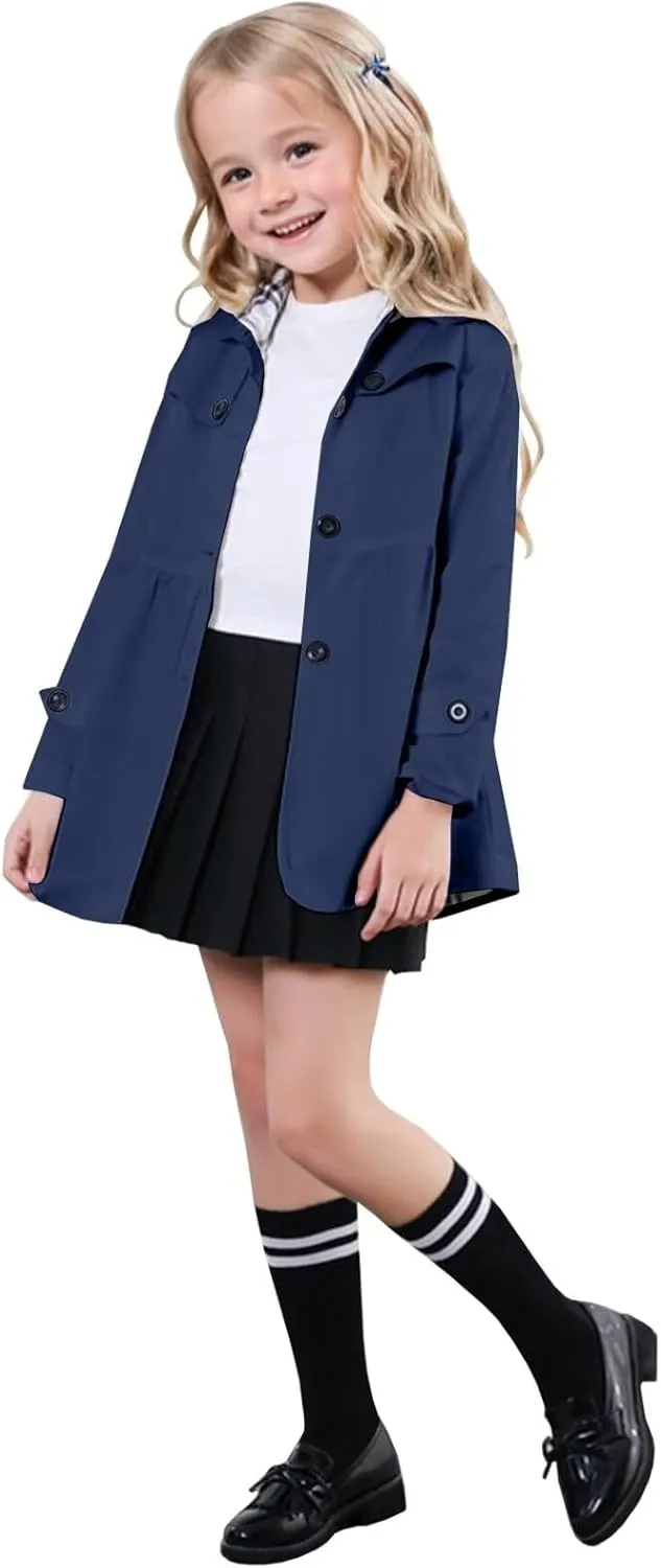 SANGTREE Girl's Waterproof Trench Coat Hooded Lightweight Rain Jackets