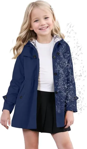 SANGTREE Girl's Waterproof Trench Coat Hooded Lightweight Rain Jackets