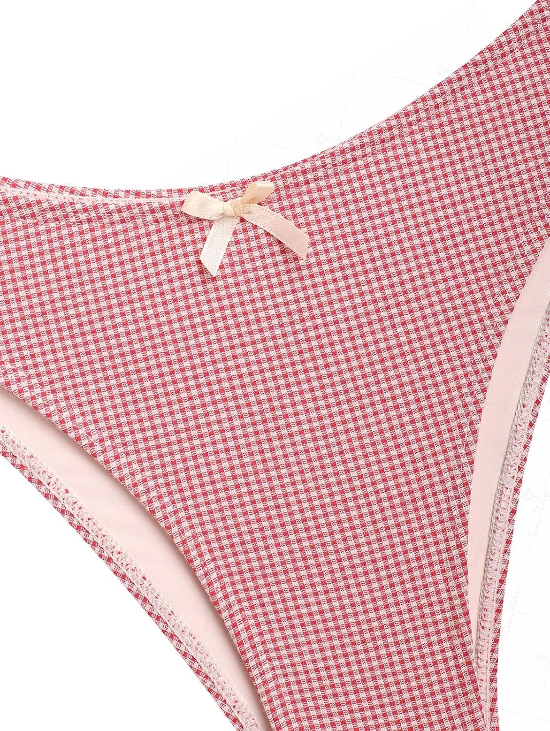 seamoly Gingham Cinched Back Bow Decor Tie Side Tankini Set