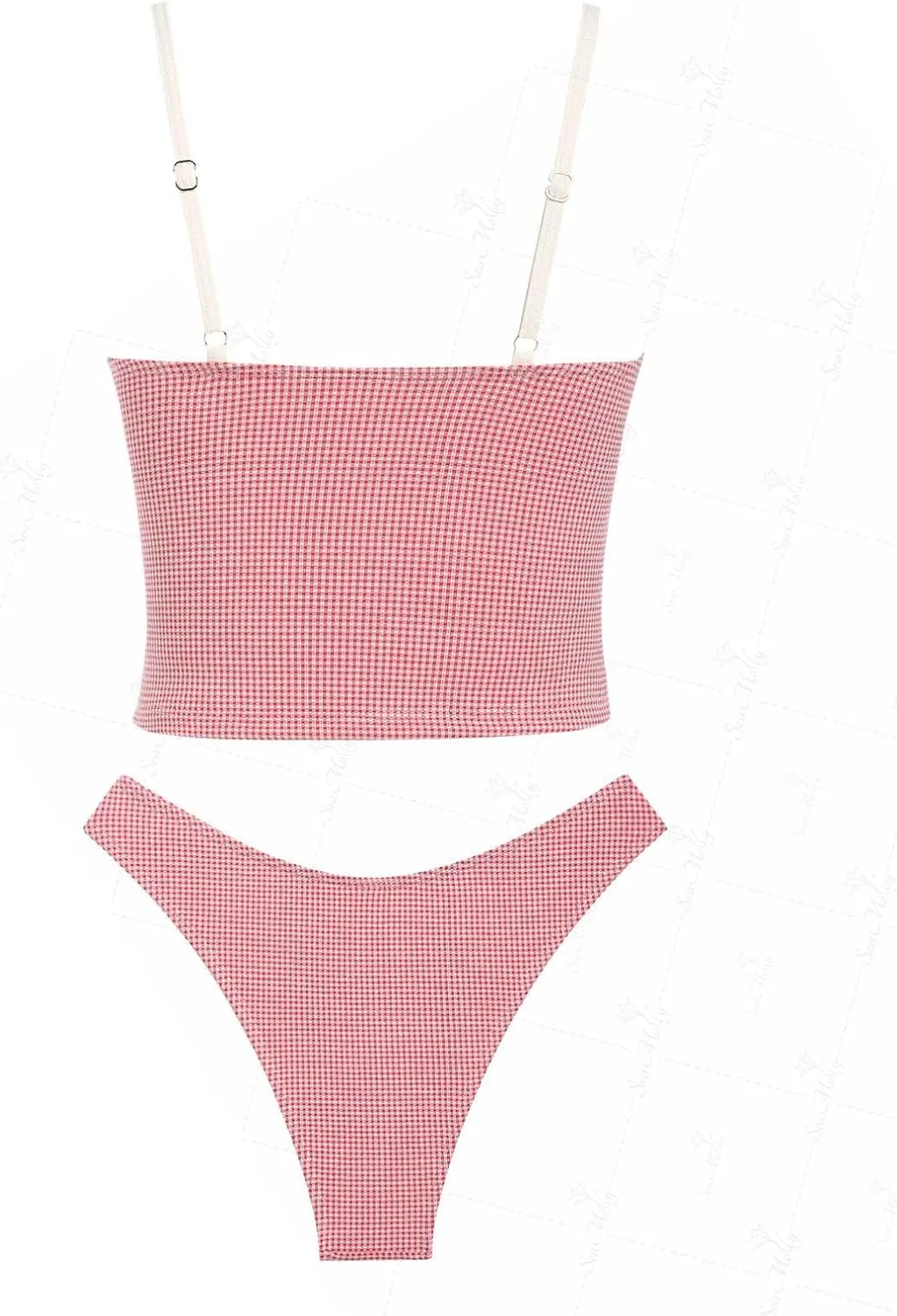 seamoly Gingham Cinched Back Bow Decor Tie Side Tankini Set