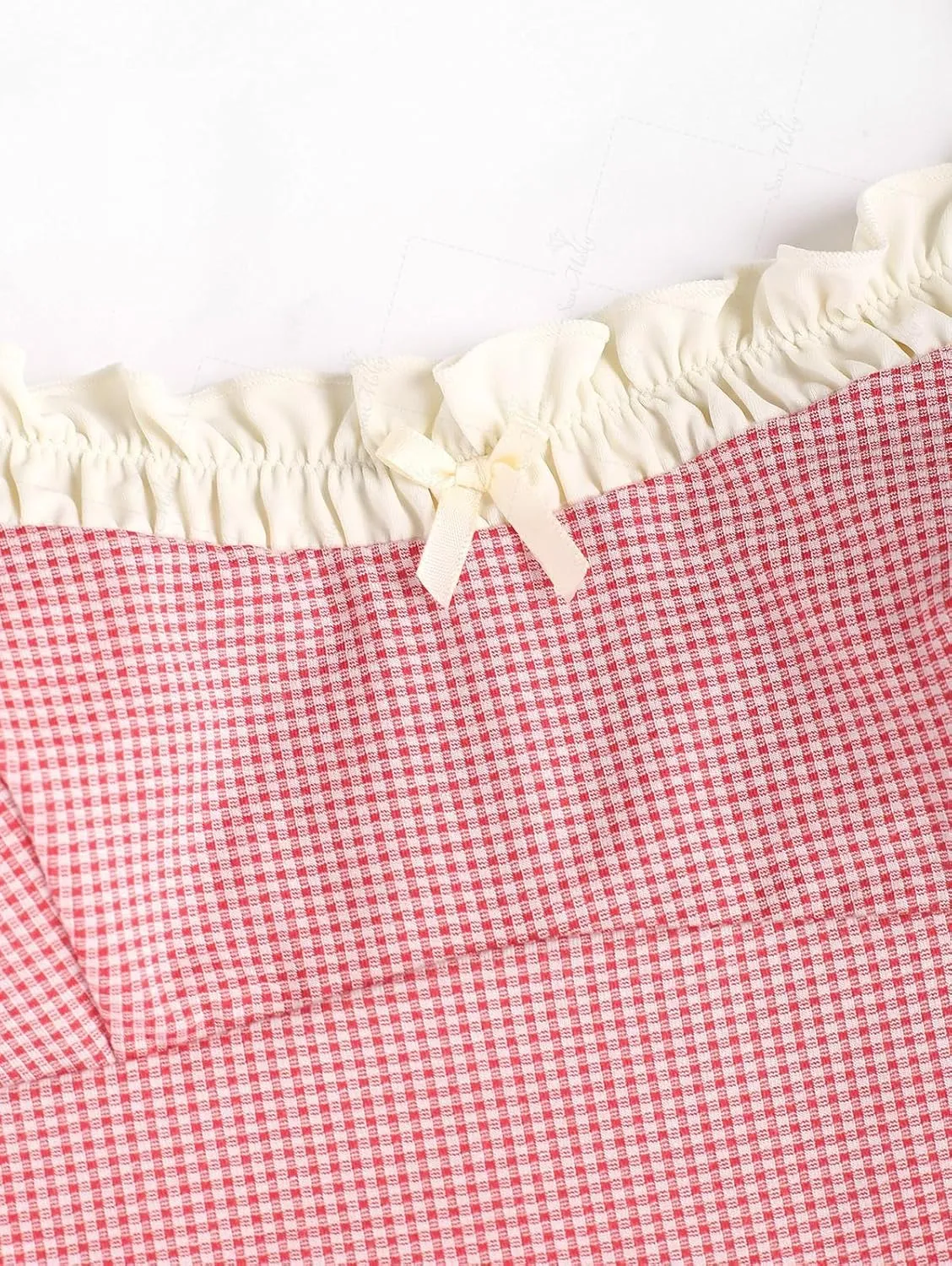 seamoly Gingham Cinched Back Bow Decor Tie Side Tankini Set