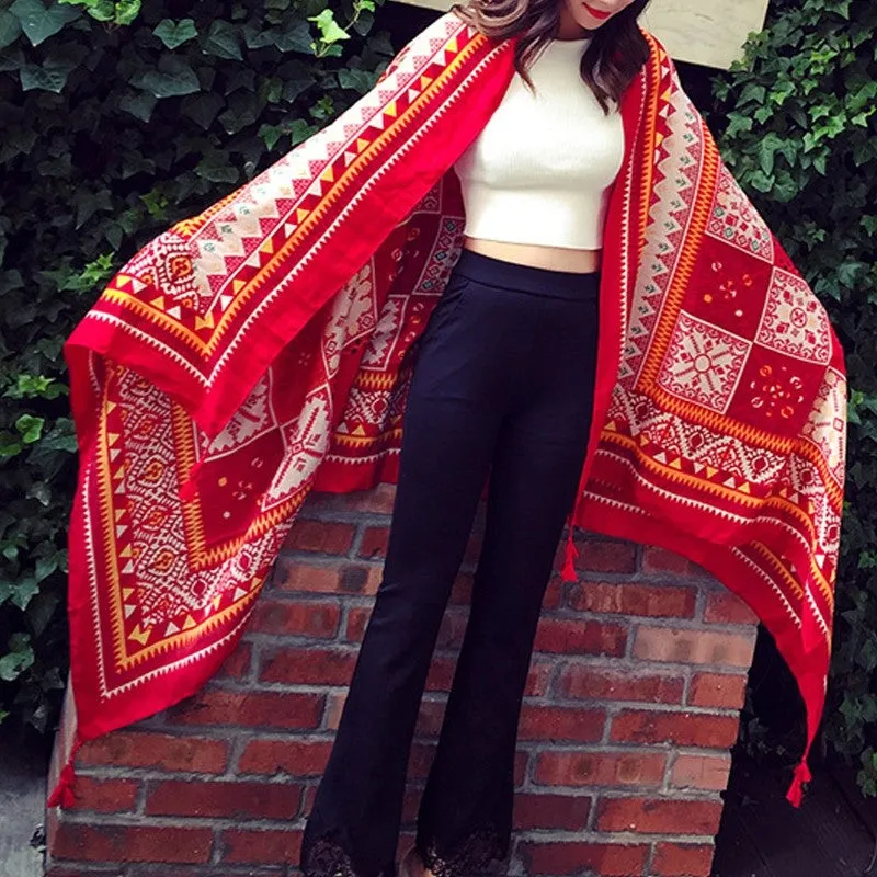 Seaside Beach Ethnic Style Cotton And Linen Shawl Scarf