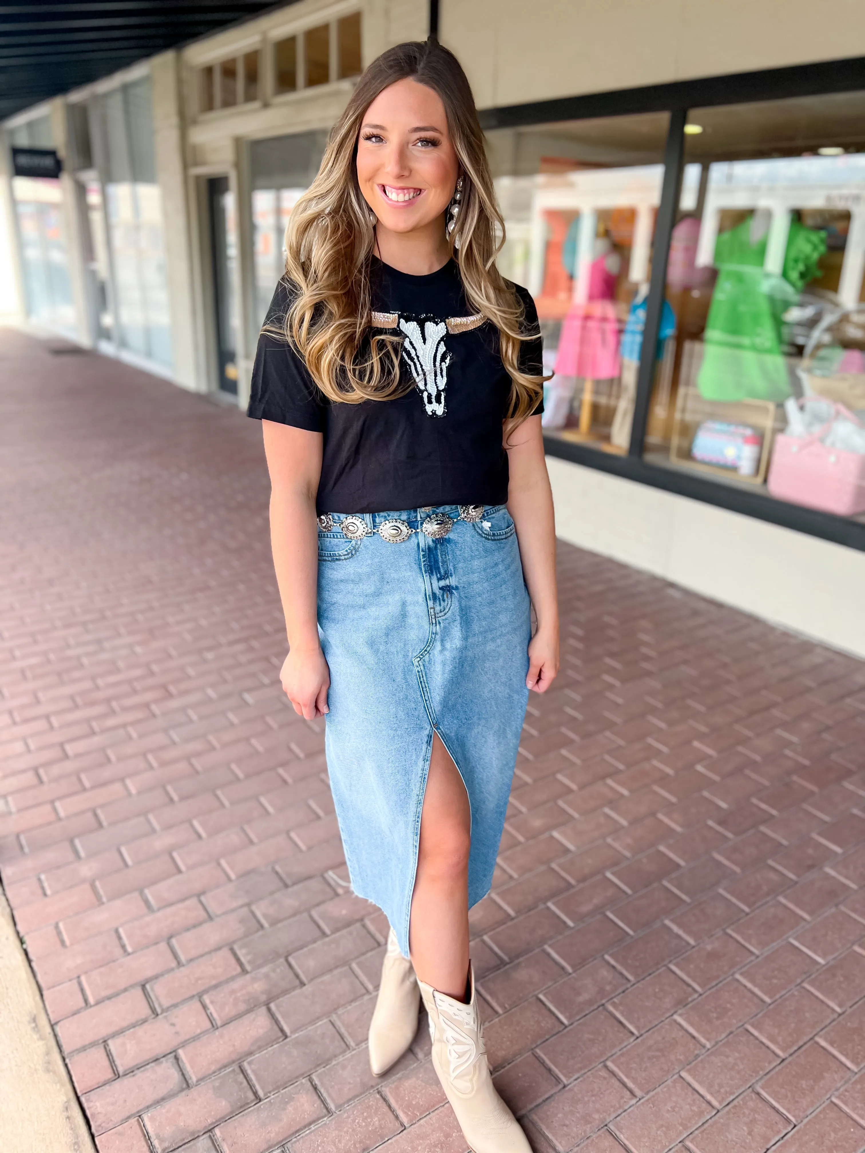 Sequin Skull T-Shirt-Black