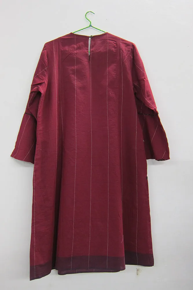 Serene Fine Check Shift Dress w/ Flared Sleeves