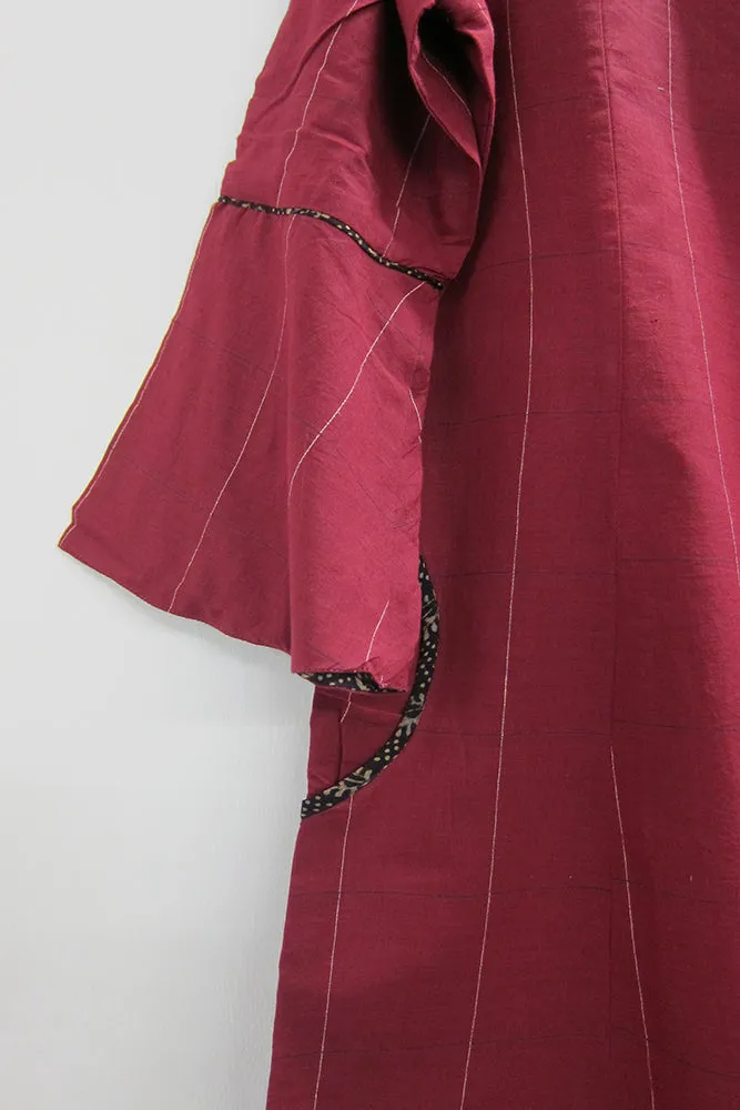 Serene Fine Check Shift Dress w/ Flared Sleeves