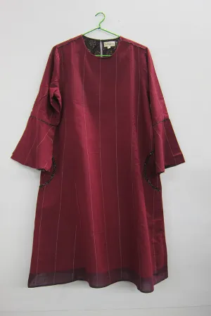 Serene Fine Check Shift Dress w/ Flared Sleeves