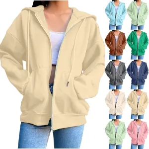 SHAOBGE Womens Zip Up Hoodies Long Sleeve Fall Oversized Sweatshirts Fleece Y2K Jacket with Pockets 2024 Fashion Clothes