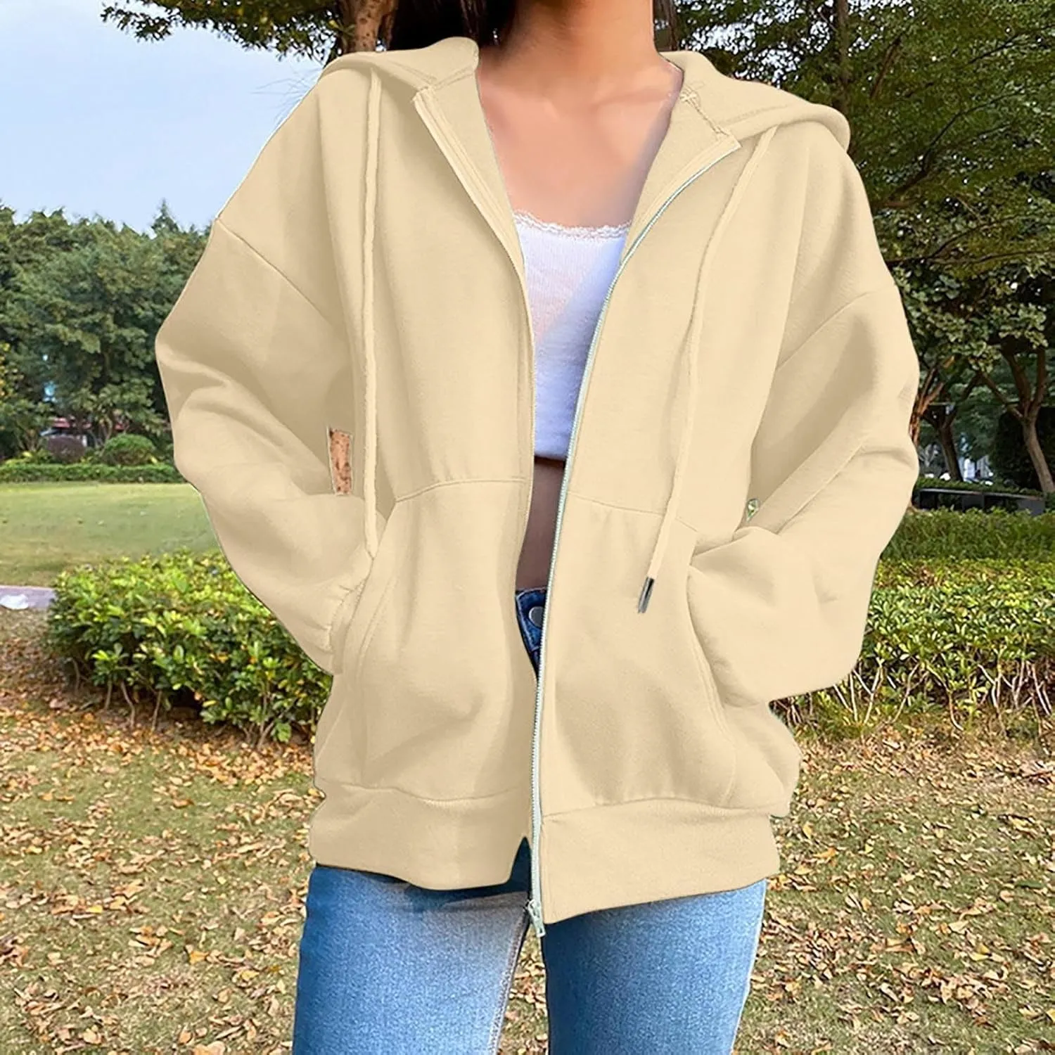 SHAOBGE Womens Zip Up Hoodies Long Sleeve Fall Oversized Sweatshirts Fleece Y2K Jacket with Pockets 2024 Fashion Clothes