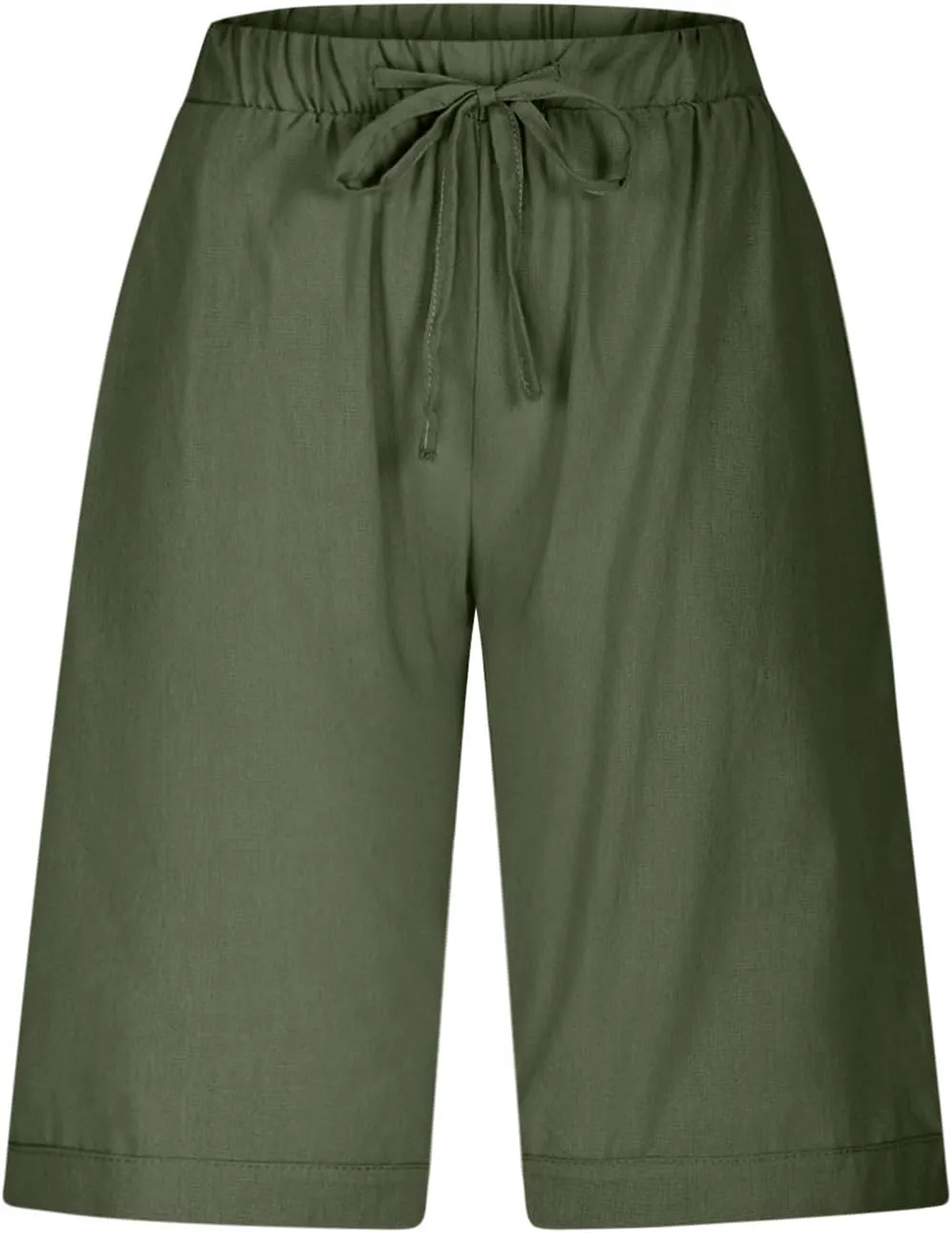 Shorts for Women Fashion Drawstring Elastic High Waisted Side Hollow Out Knee Length Solid Short with Pockets
