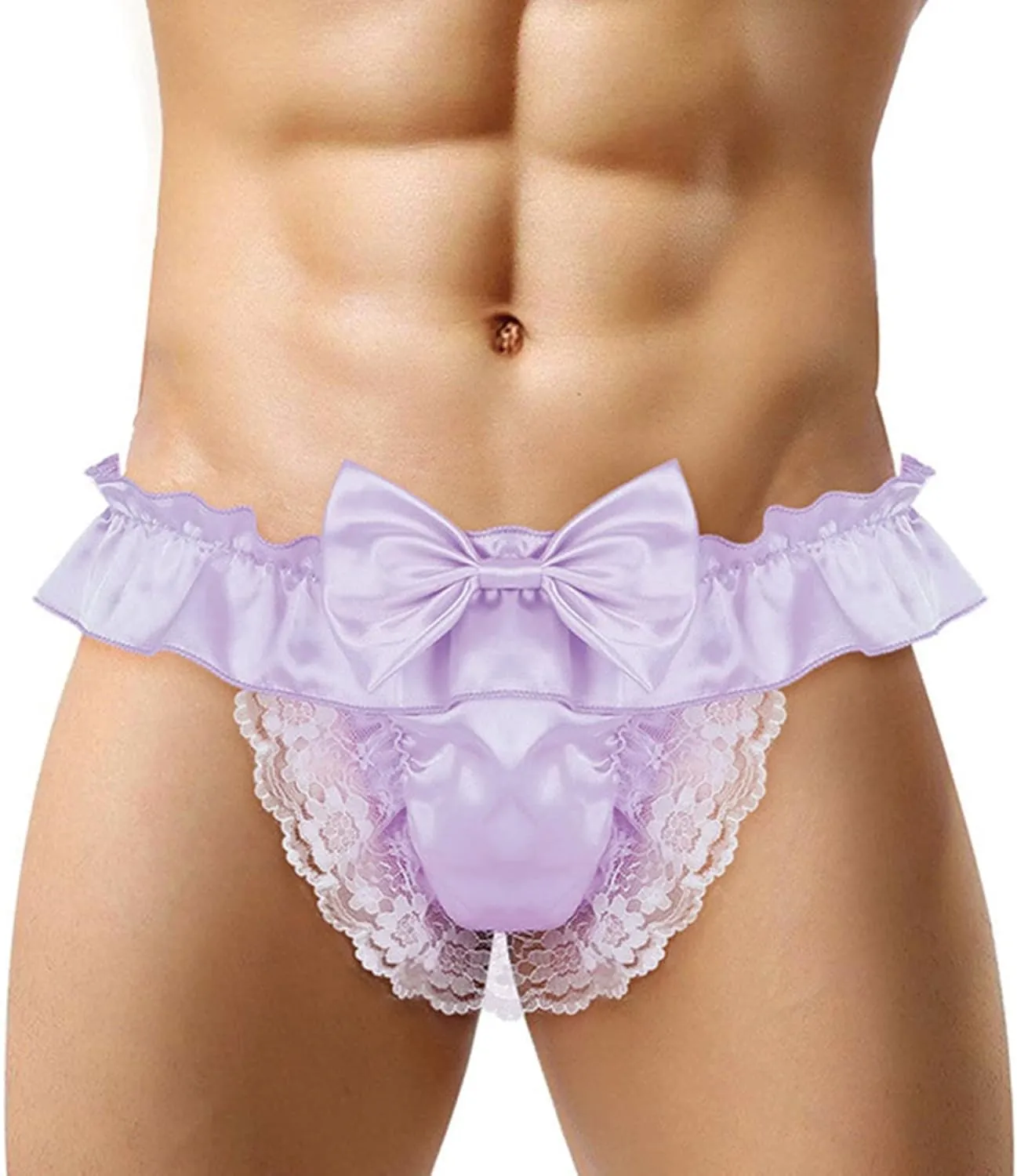 Sissy Pouch Panties Men's Lace Bikini Briefs Lingerie Girlie Underwear Sheer Sexy Frilly G-String Thong
