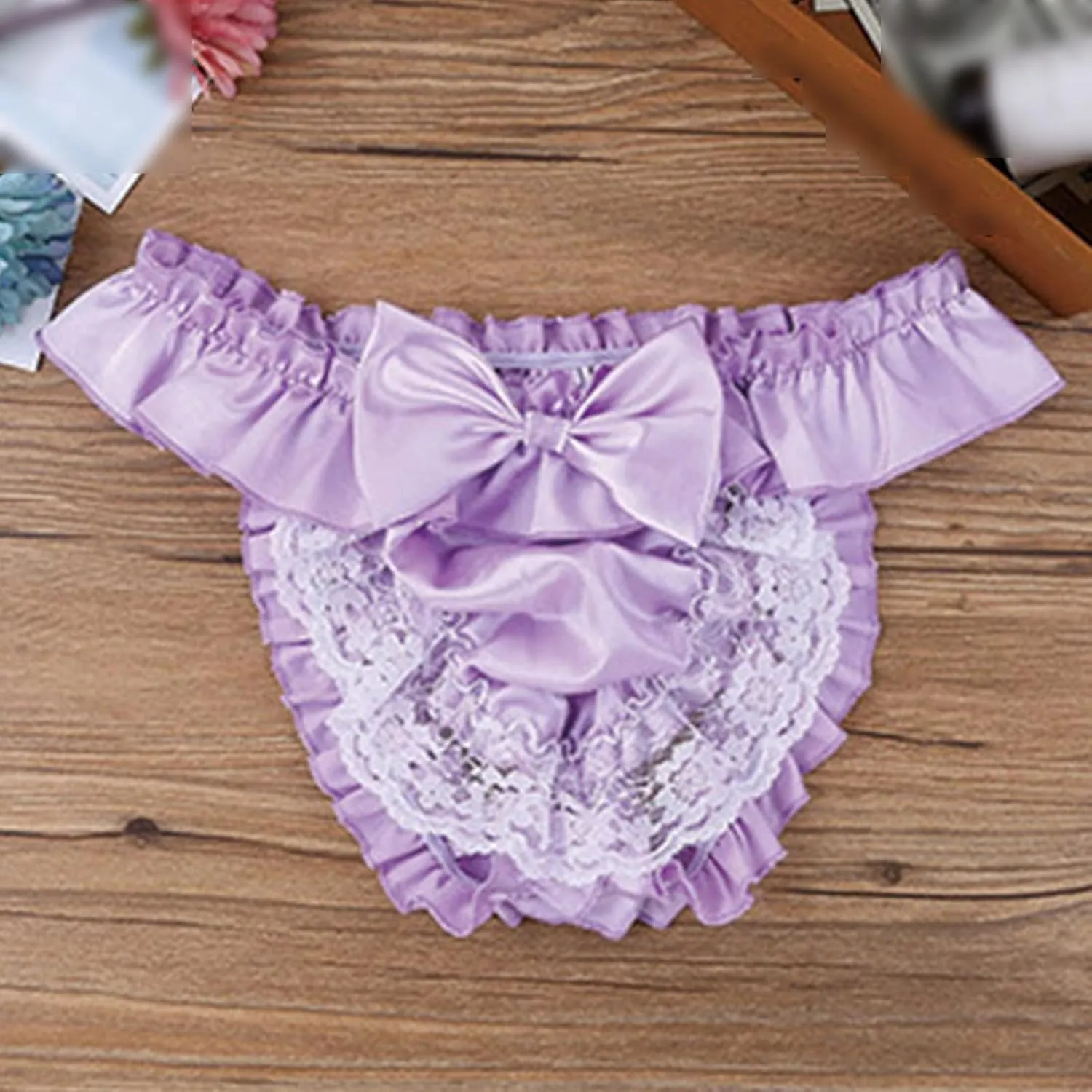 Sissy Pouch Panties Men's Lace Bikini Briefs Lingerie Girlie Underwear Sheer Sexy Frilly G-String Thong