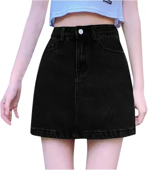 Skirts for Women Denim Mini Cargo Skirt Mid Rise Soft Button Up Bodycon Y2K Trendy Casual Jean Skirt Shorts Slim Fit