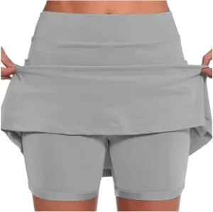 Skorts for Women Dressy Plus Size High Waist Skirt with Shorts Underneath Tummy Control Tennis Skort with Pockets