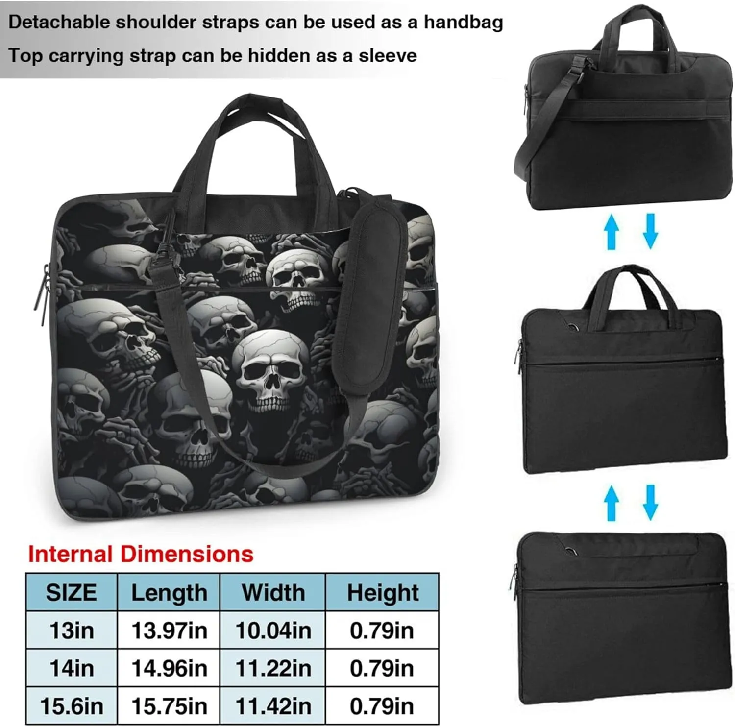 Skull Laptop Shoulder Bag for Women, Laptop Sleeve Case Durable Computer Bag