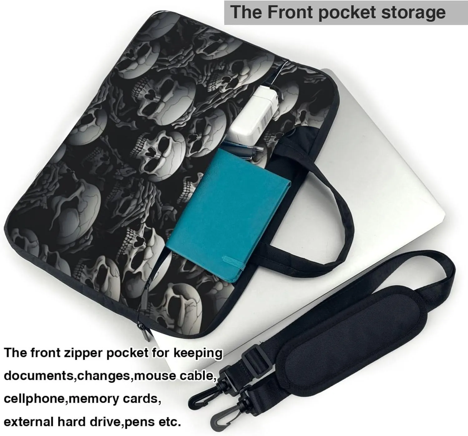 Skull Laptop Shoulder Bag for Women, Laptop Sleeve Case Durable Computer Bag
