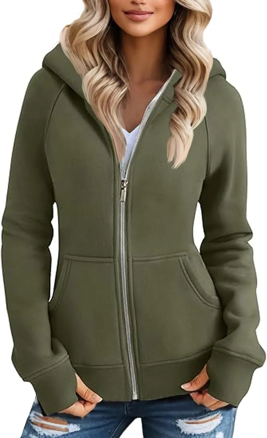 slqdgmryz Womens Zip Up Hoodies Winter Fleece Jacket Althletic Oversized Hooded Sweatshirt Plain Y2k Hoodie with Pockets