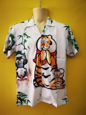 Snow Tiger Cartoon Collar Shirt