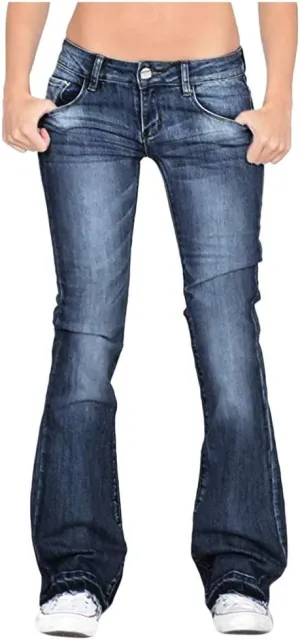 Stretchy Bell Bottoms Jeans for Women Classic High Waisted Destroyed Raw Hem Bootcut Flared Denim Pants Plus Size