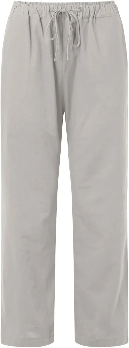 Summer Linen Pants For Women 2024 Summer Wide Leg Casual Palazzo Pants Drawstring Lounge Trousers Baggy Sweatpants