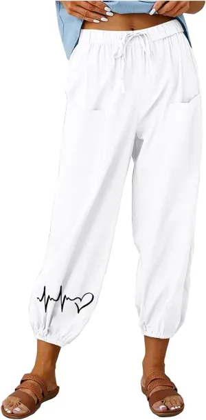 Summer Pants for Women 2024 Casual Linen Pants Light Weight Loose Comfy Lounge Pants Comfy Trousers