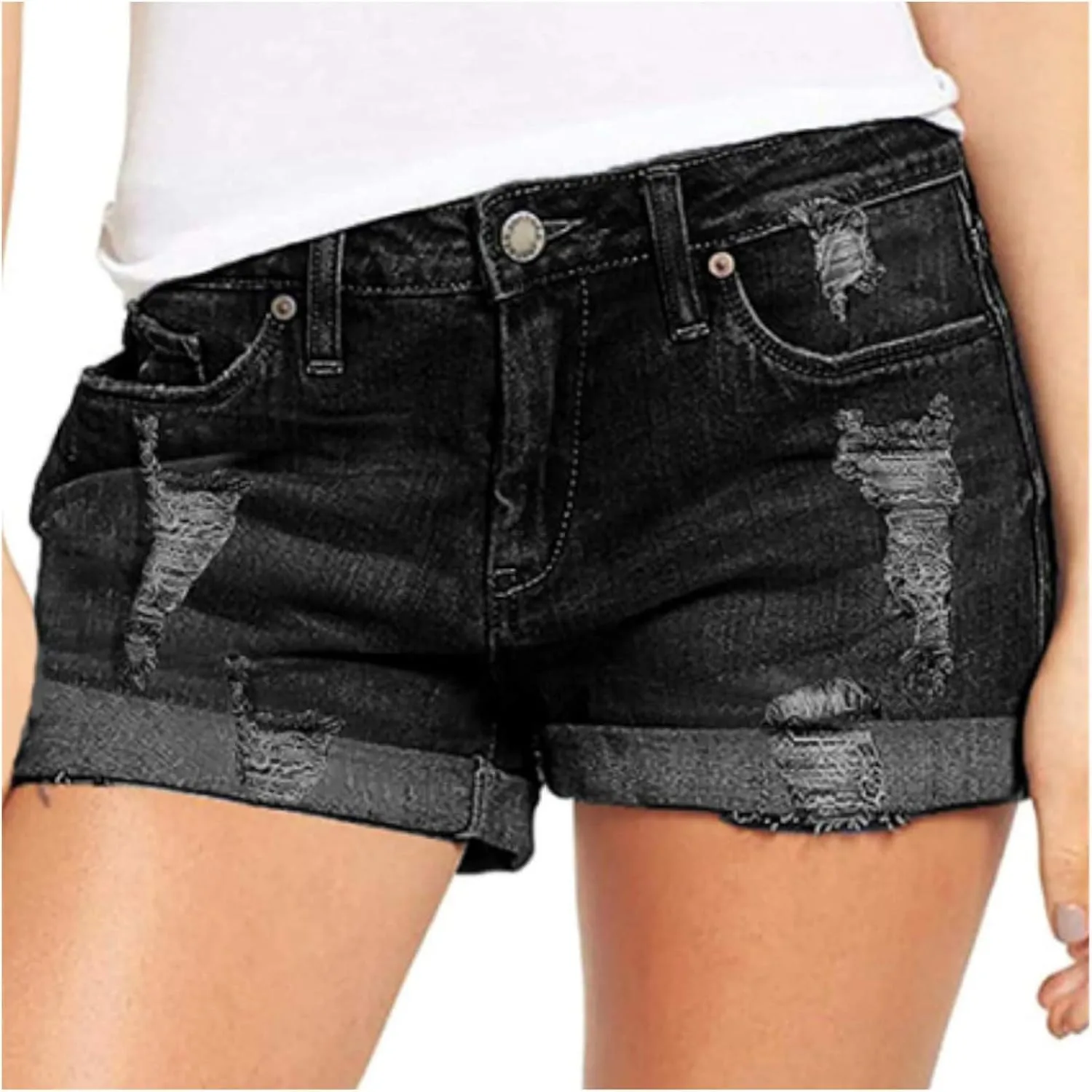 Summer Shorts Sexy High Slim Hole Women Pants Waist Pants Jeans Pants Short Sleeved Shirts for Women Casual