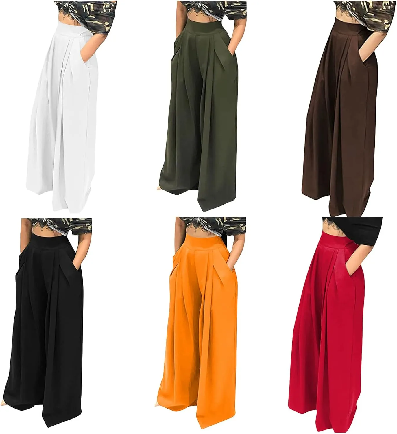 Sunwittafy Womens Wide-Leg Pants Casual Solid Color High Waist Loose Pants Loose Trousers with Pockets Streetwear