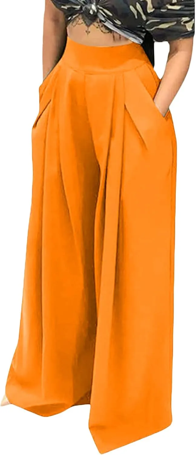 Sunwittafy Womens Wide-Leg Pants Casual Solid Color High Waist Loose Pants Loose Trousers with Pockets Streetwear