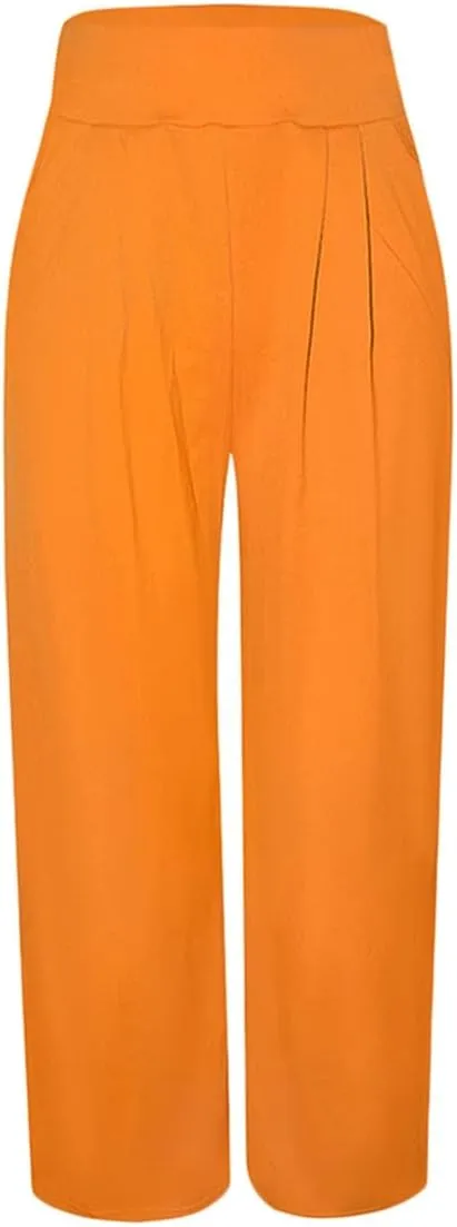 Sunwittafy Womens Wide-Leg Pants Casual Solid Color High Waist Loose Pants Loose Trousers with Pockets Streetwear