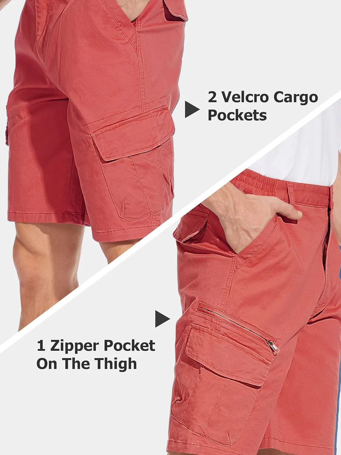 TACVASEN Men's Cargo Short 7 Pockets Comfortable Cotton Elastic Waist Causal Work Shorts