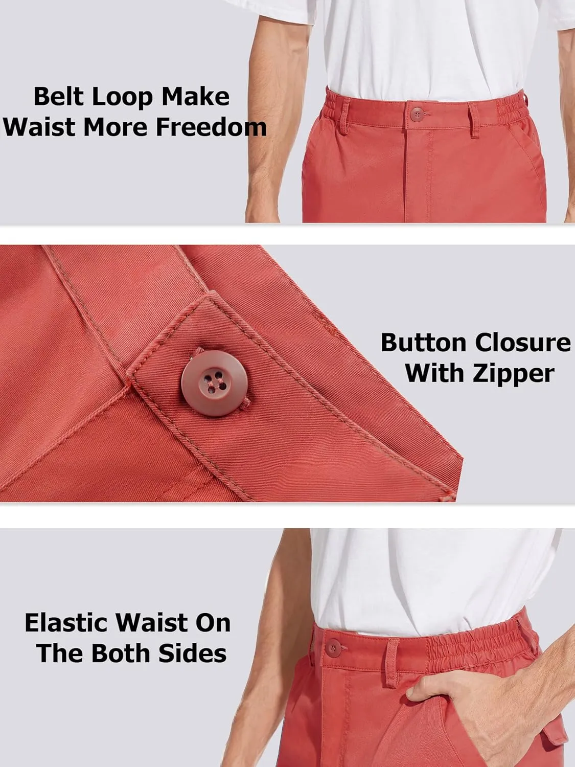 TACVASEN Men's Cargo Short 7 Pockets Comfortable Cotton Elastic Waist Causal Work Shorts